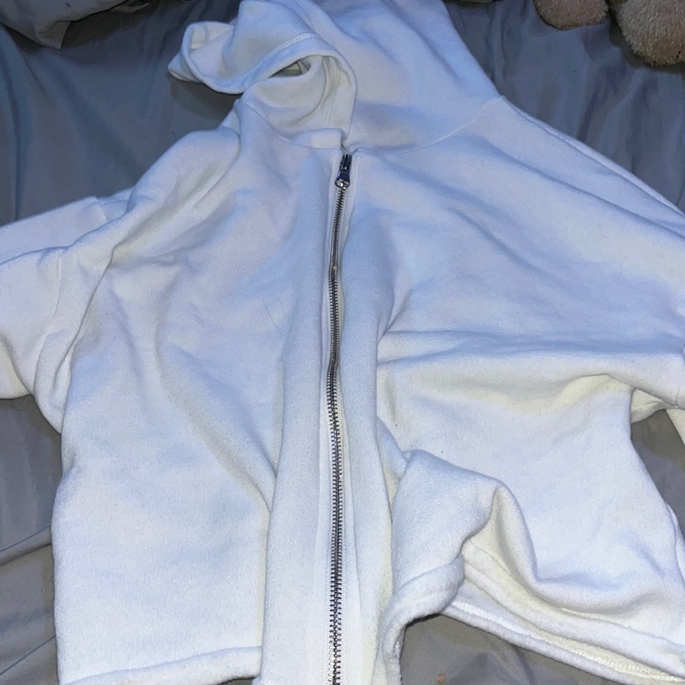 Cropped white zip up
